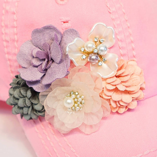 Floral Bouquet Bejeweled Cap | Adjustable Women's Baseball Hat