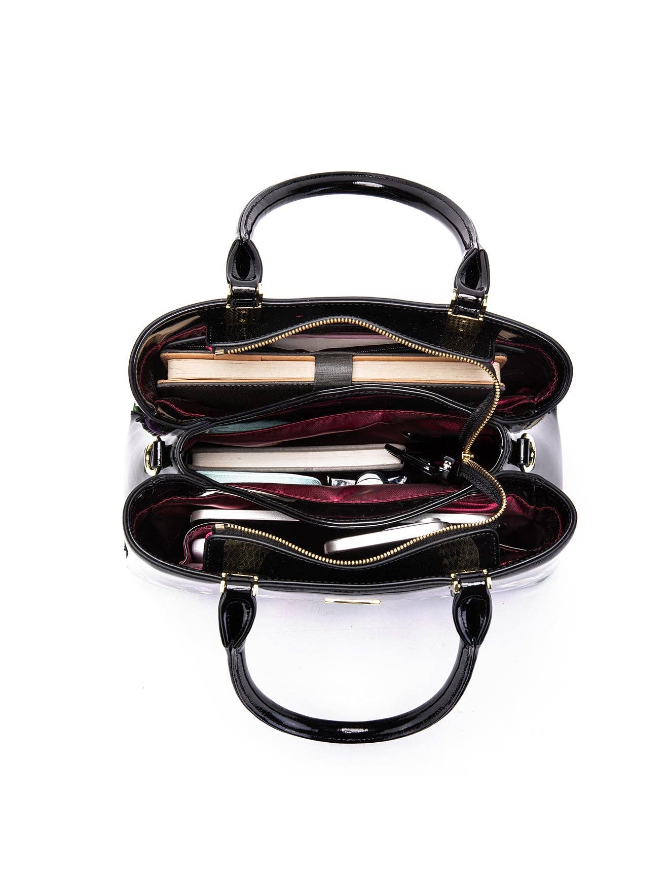 Serenade Dizzy Lizzy Patent Leather Handbag – Floral Border Design