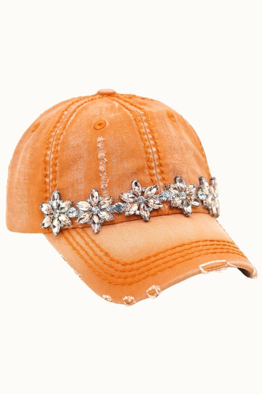 Olive & Pique Bejeweled Bling Glitz Distressed Cap | Adjustable Women's Hat