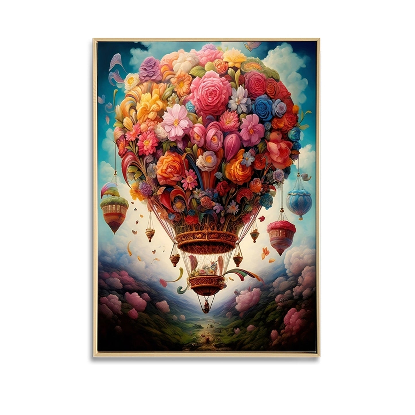 Floral Hot Air Balloon Canvas Framed Print