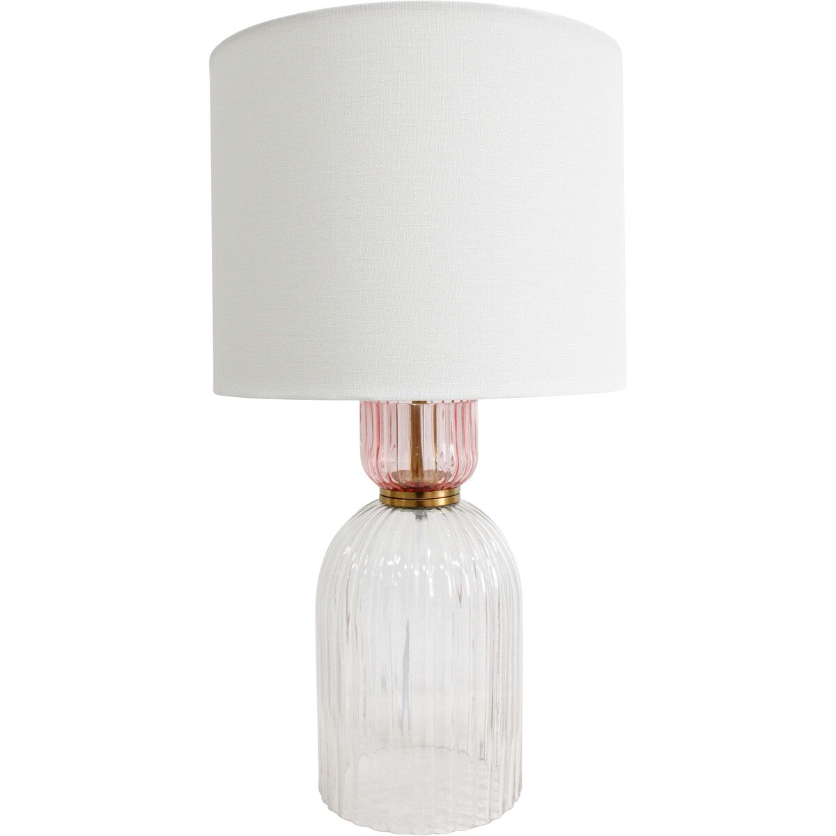 Adele Pink Ribbed Glass Table Lamp with Linen Shade