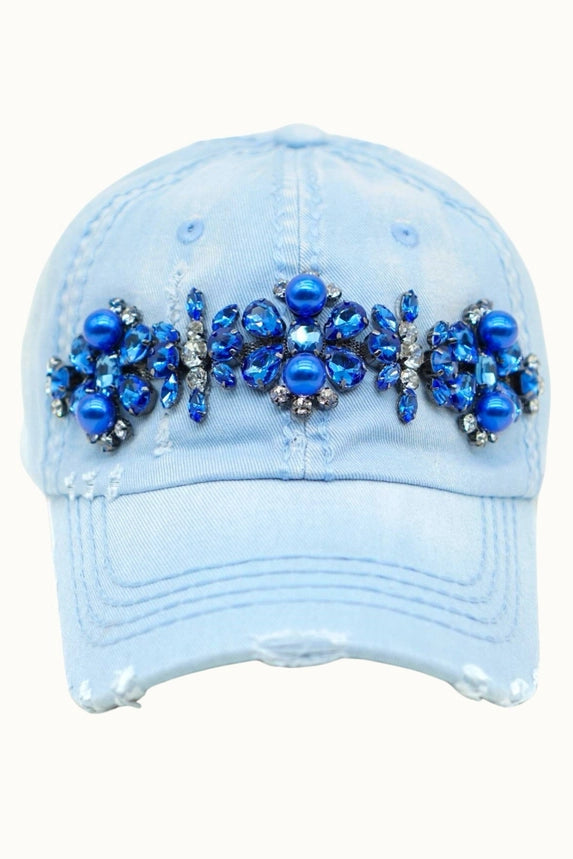 Olive & Pique Bejeweled Bling Glitz Distressed Cap | Adjustable Women's Hat