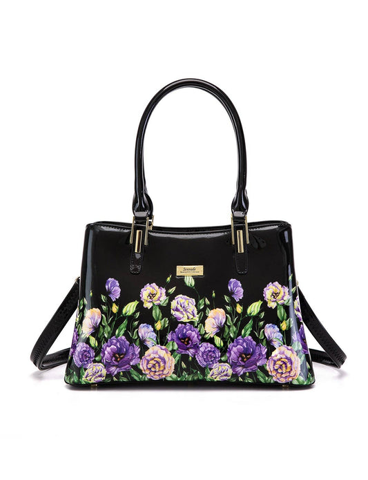 Serenade Dizzy Lizzy Patent Leather Handbag – Floral Border Design