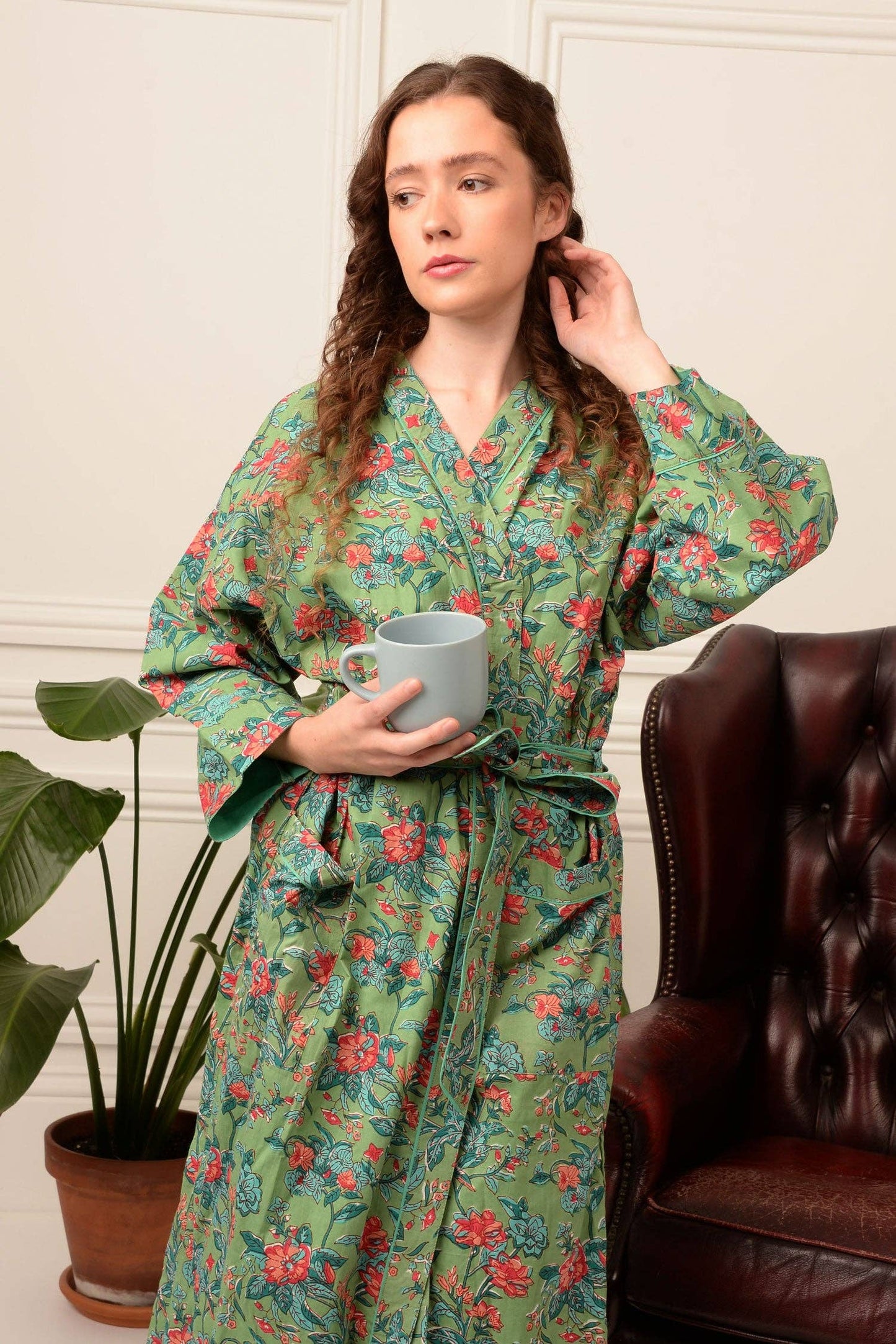 Floral Cotton Robe – Green Garden Print