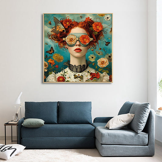 Bridget – Butterfly Bloom Framed Canvas | 70 × 70 cm