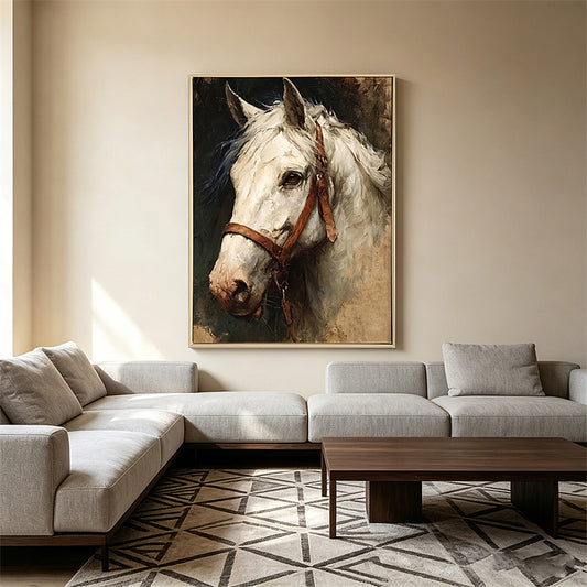 Horse – White Stallion Framed Canvas | 60 × 90 cm