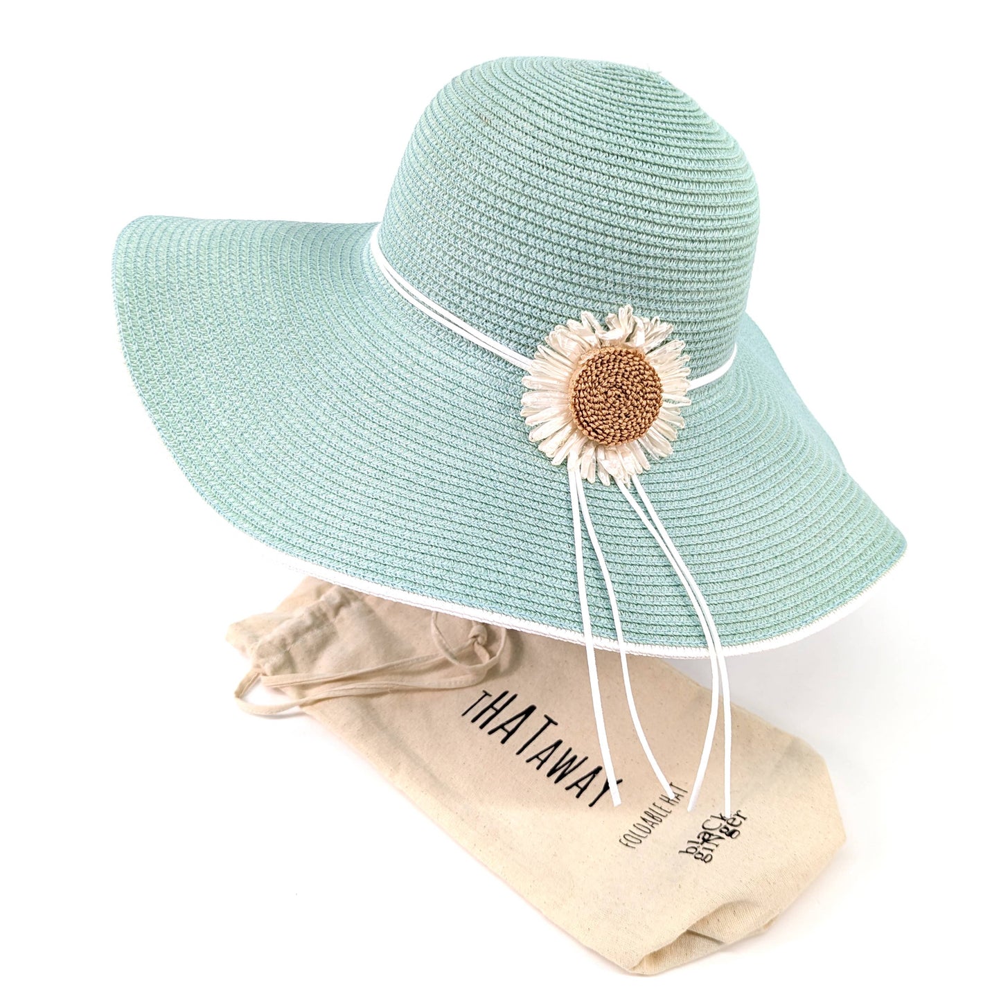 Foldable Bold Daisy Wide Brim Hat - Light Green (57cm)