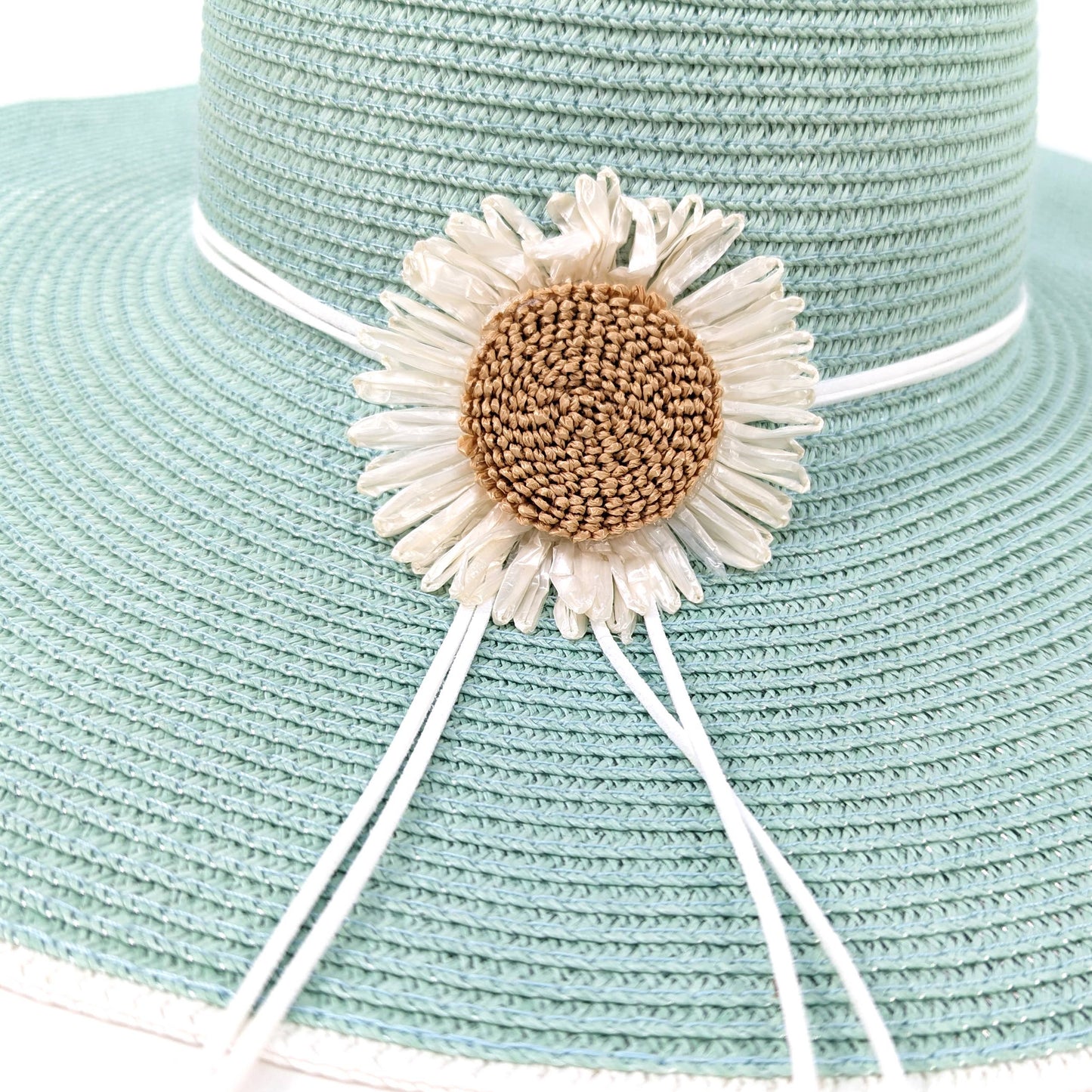 Foldable Bold Daisy Wide Brim Hat - Light Green (57cm)