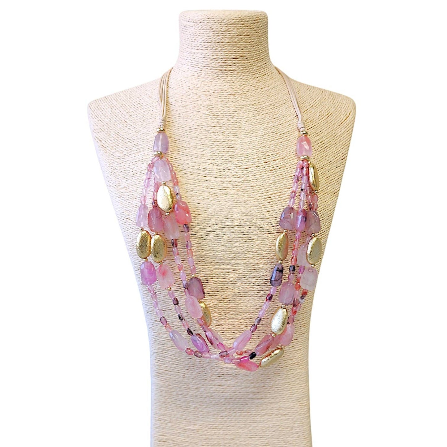 Pink & Gold Beaded Necklace | Handmade Statement Jewelry