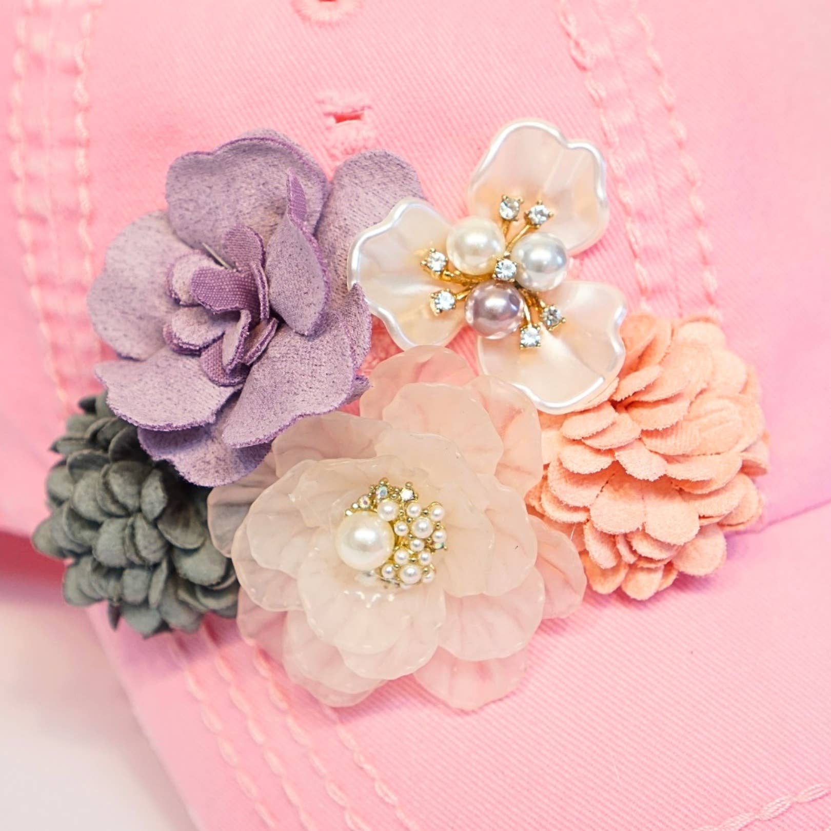 Floral Bouquet Bejeweled Cap | Adjustable Women's Baseball Hat