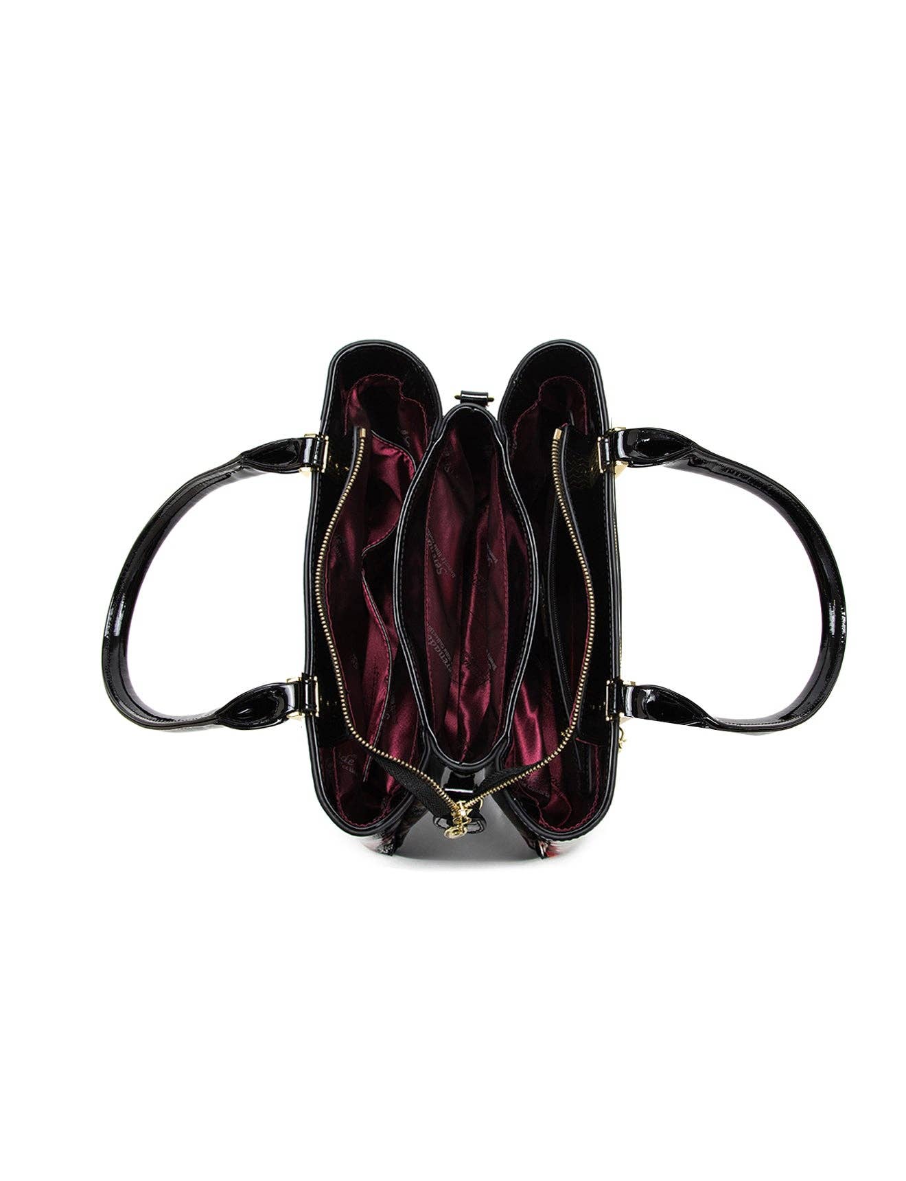 Serenade Clara Patent Leather Handbag – Floral Border Elegance