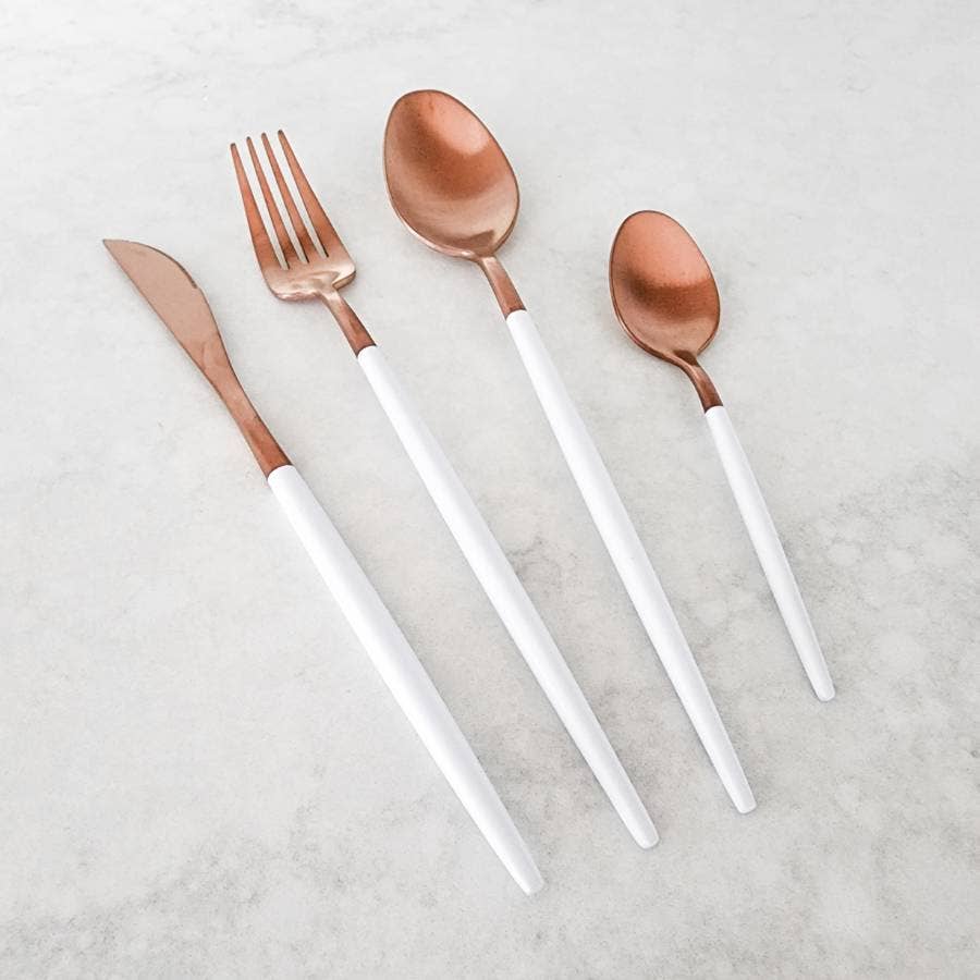 White and Copper Cutlery  (Set of 16)