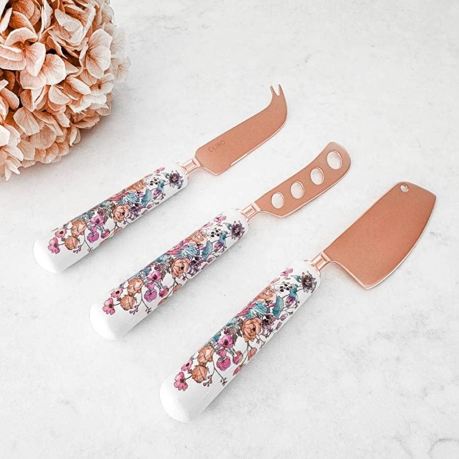 Floral 3 Piece Cheese Knife Set