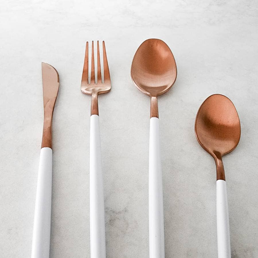 White and Copper Cutlery  (Set of 16)