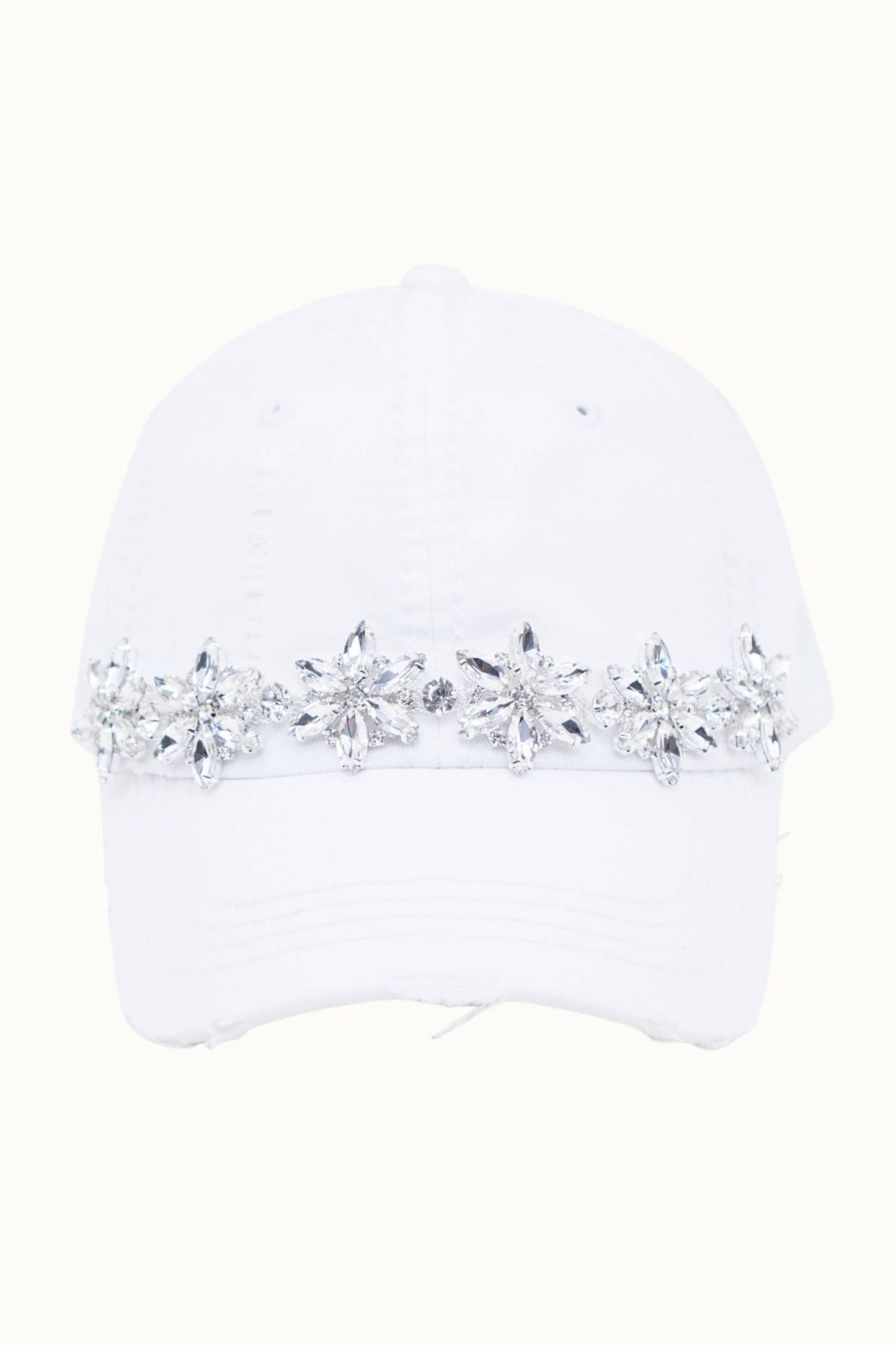 Olive & Pique Bejeweled Bling Glitz Distressed Cap | Adjustable Women's Hat