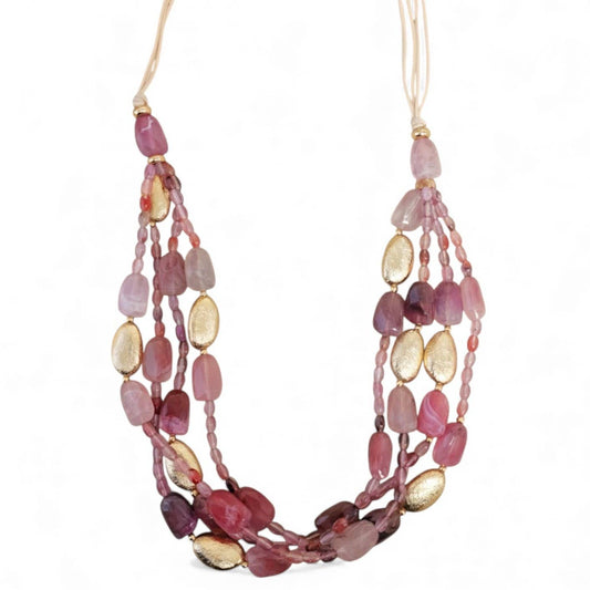 Pink & Gold Beaded Necklace | Handmade Statement Jewelry