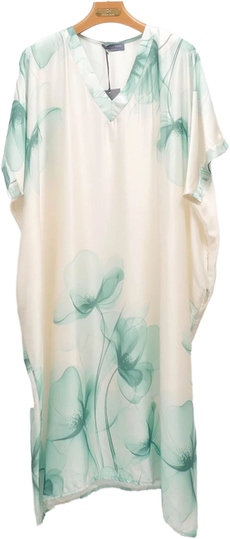 Satin midi dress with floral print Water Green