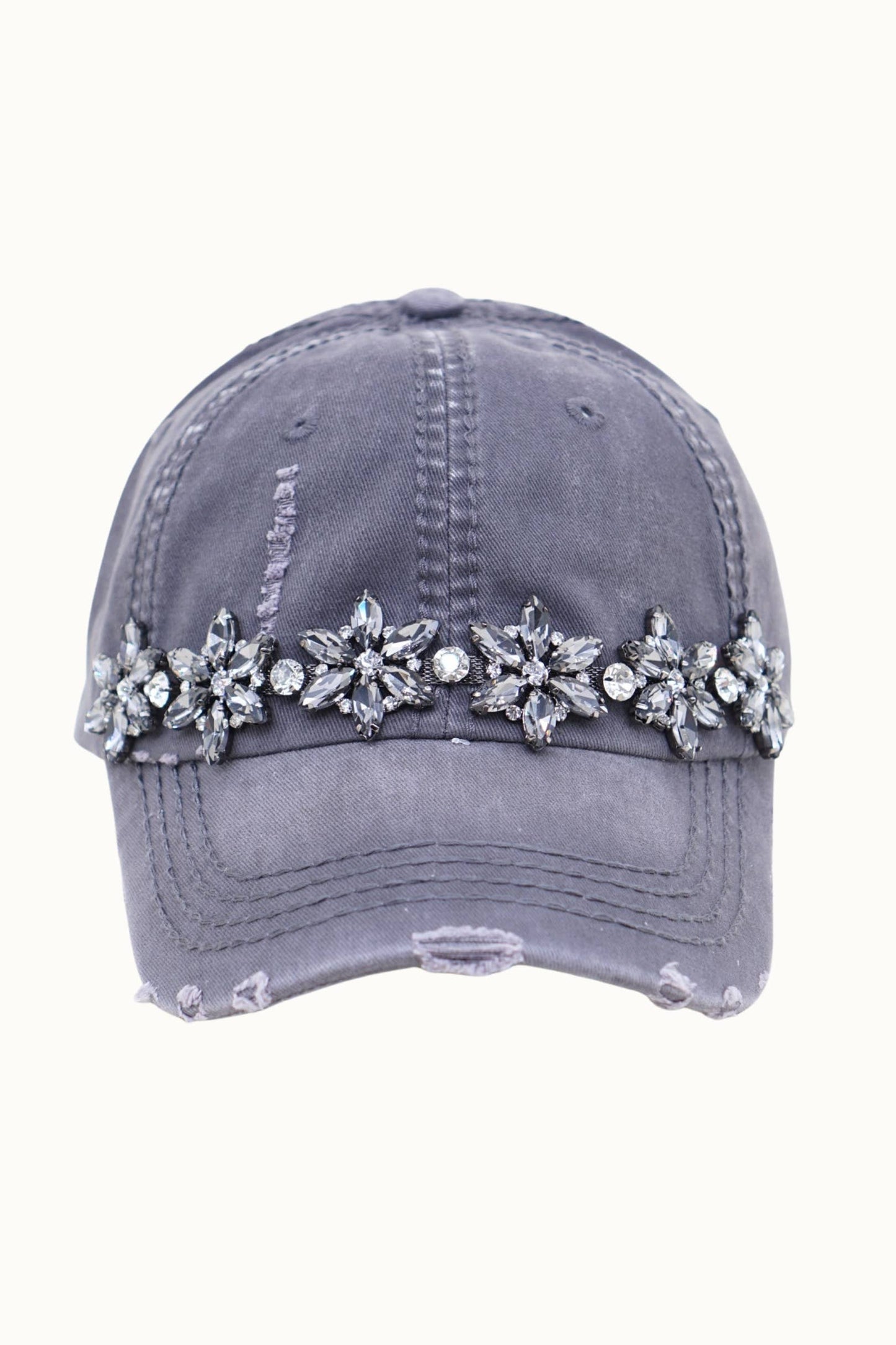 Olive & Pique Bejeweled Bling Glitz Distressed Cap | Adjustable Women's Hat