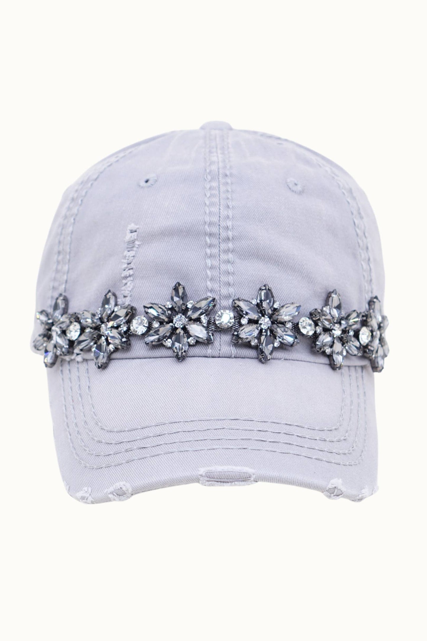 Olive & Pique Bejeweled Bling Glitz Distressed Cap | Adjustable Women's Hat
