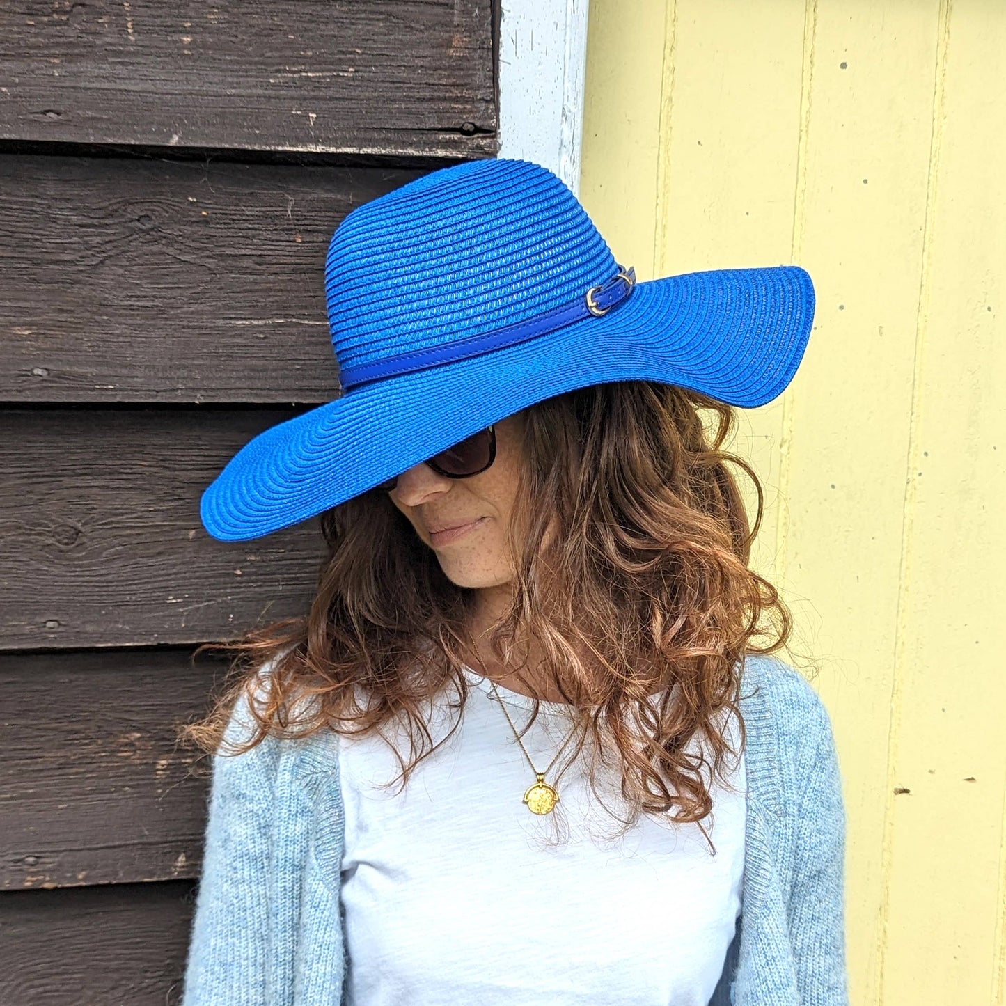 Foldable Bright and Bold Wide Brim Hat - Azure Blue (57cm)