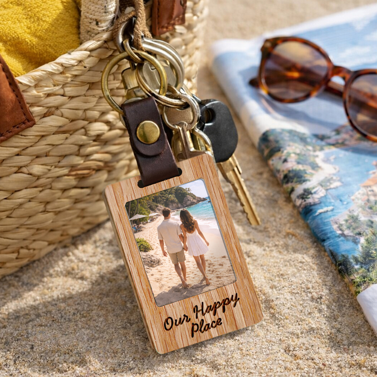 'Our Happy Place' Photo Keyring