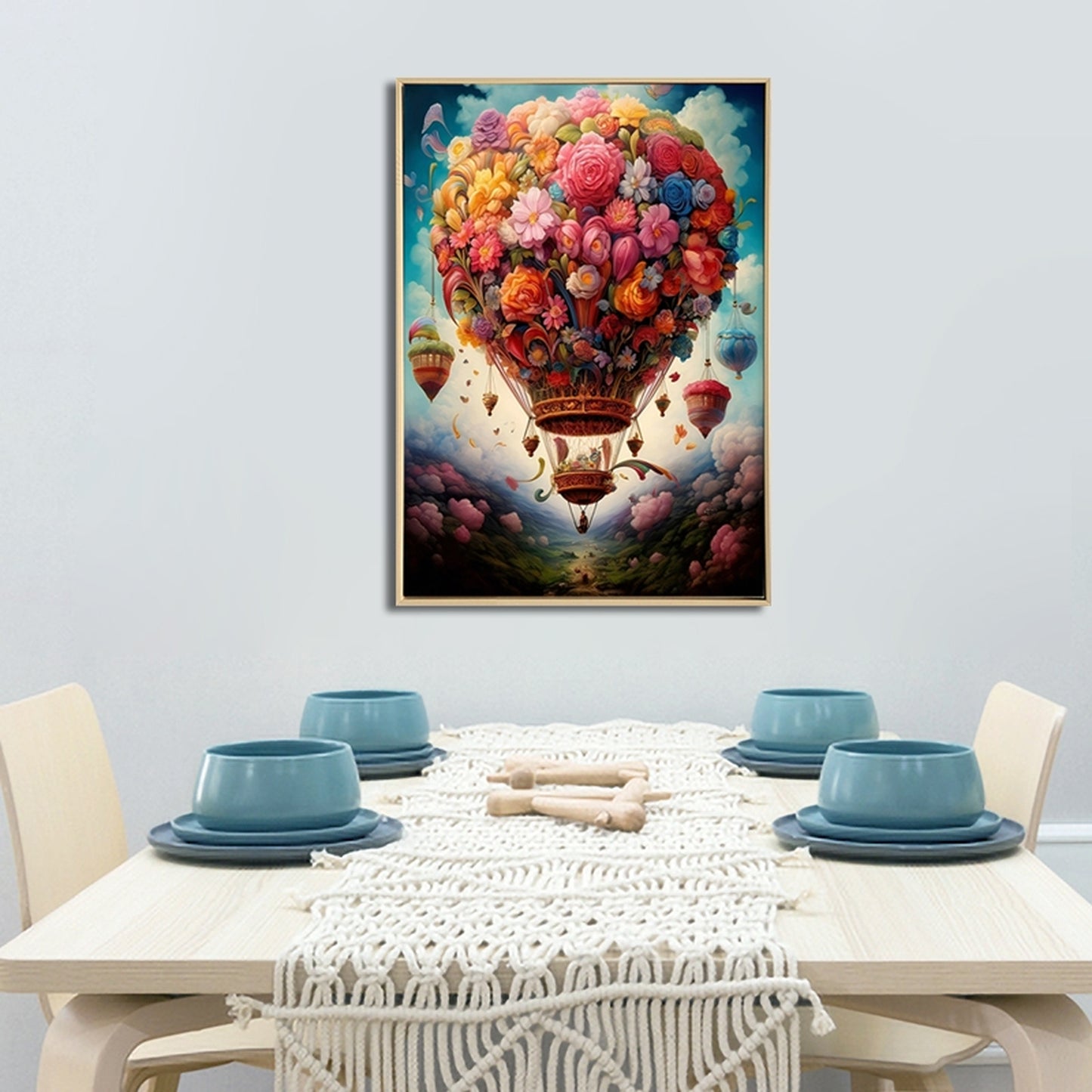 Floral Hot Air Balloon Canvas Framed Print