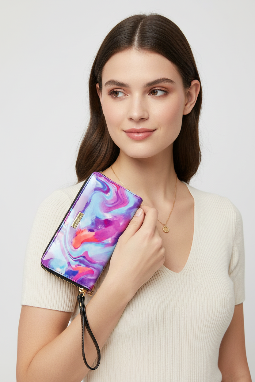 AURORA ZIP AROUND PATENT LEATHER WALLET WITH RFID - SPRING PASTELS