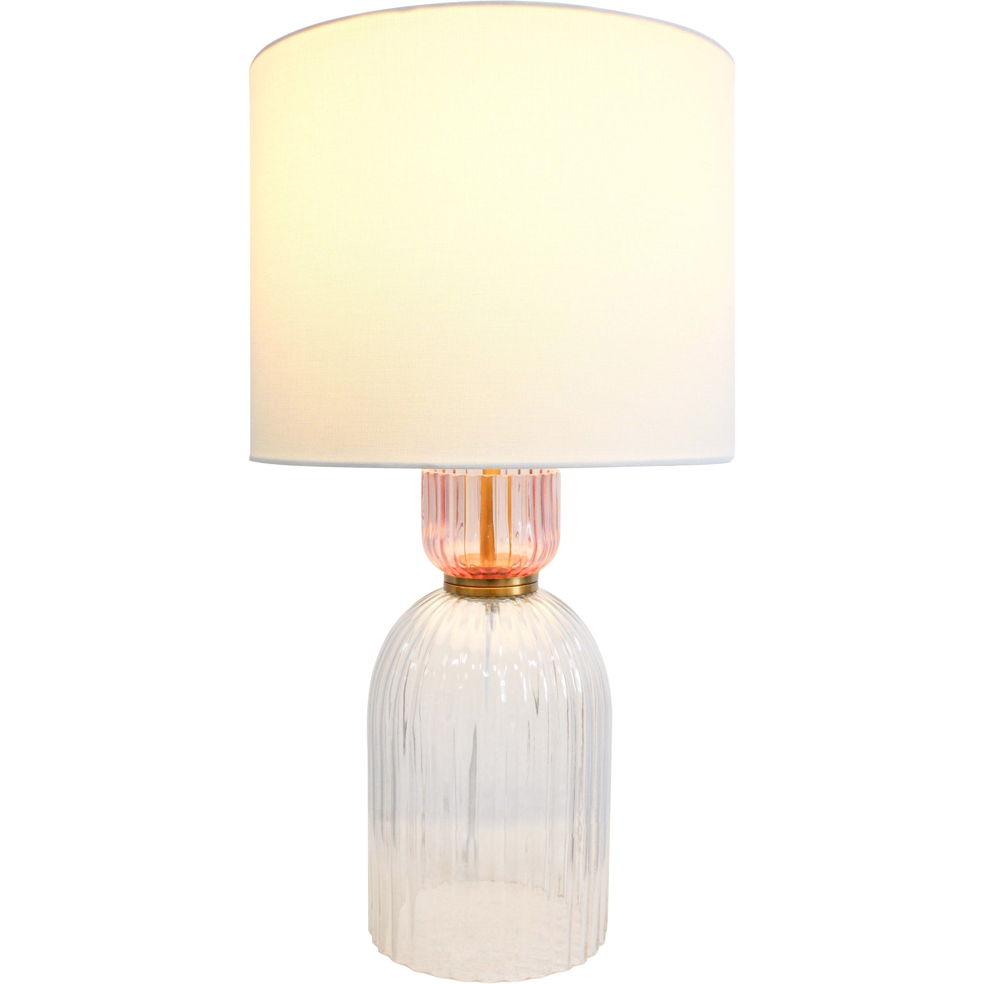 Adele Pink Ribbed Glass Table Lamp with Linen Shade