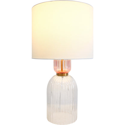 Adele Pink Ribbed Glass Table Lamp with Linen Shade