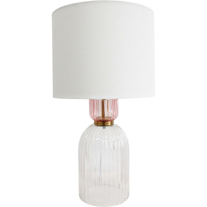 Adele Pink Ribbed Glass Table Lamp with Linen Shade