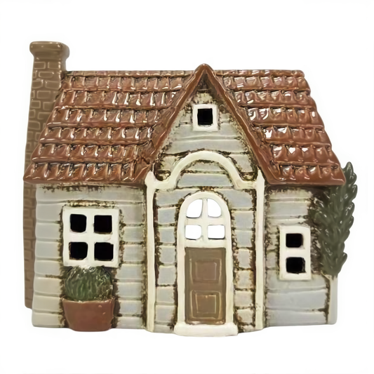 Arched Door Tiled House Ceramic Tealight Holder – Rustic Cottage Candle Décor | 19cm