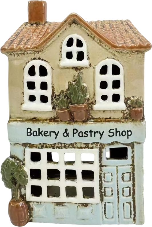 Ceramic Bakery & Pastry Shop Tealight Holder – Decorative Candle House 18cm