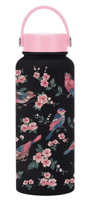 Bird & Blossom Insulated Water Bottle 1000ml | Stainless Steel Travel Bottle Gift