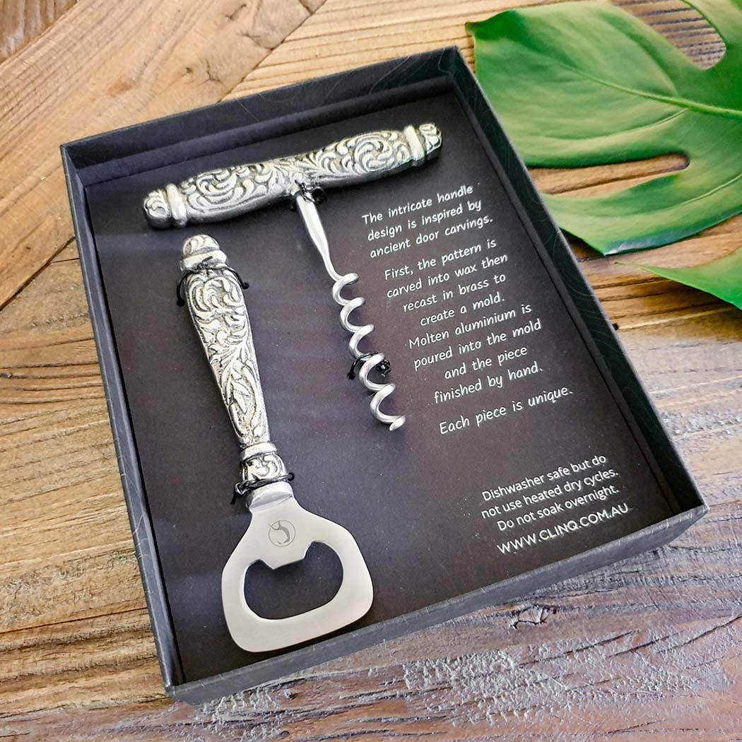 Carved Handle Corkscrew Set