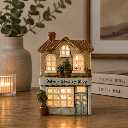 Ceramic Bakery & Pastry Shop Tealight Holder – Decorative Candle House 18cm