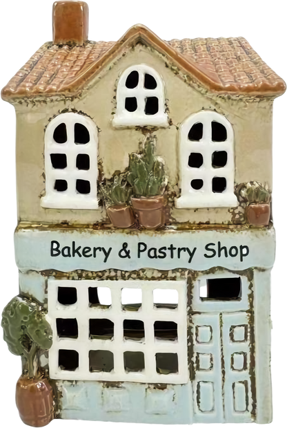 Ceramic Bakery & Pastry Shop Tealight Holder – Decorative Candle House 18cm