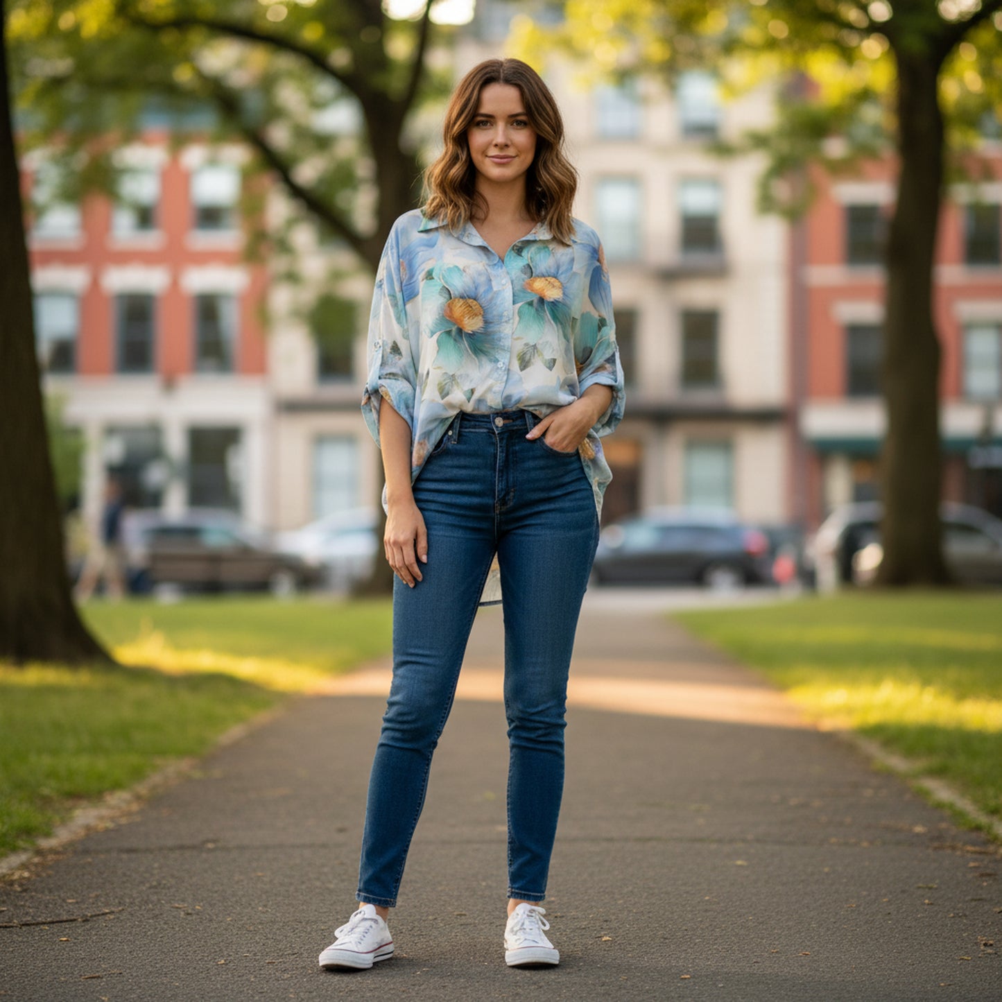 Oversized floral print shirt