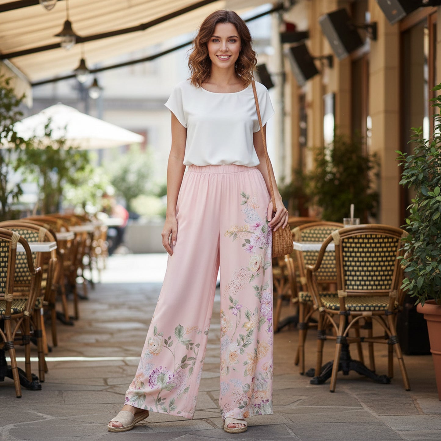 Wide pants with floral patterns