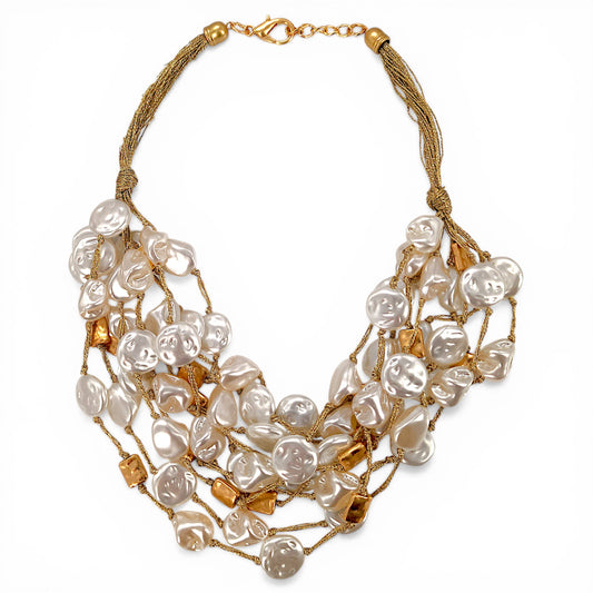 Coastal Chunky Coin Pearl Necklace | Handmade Statement