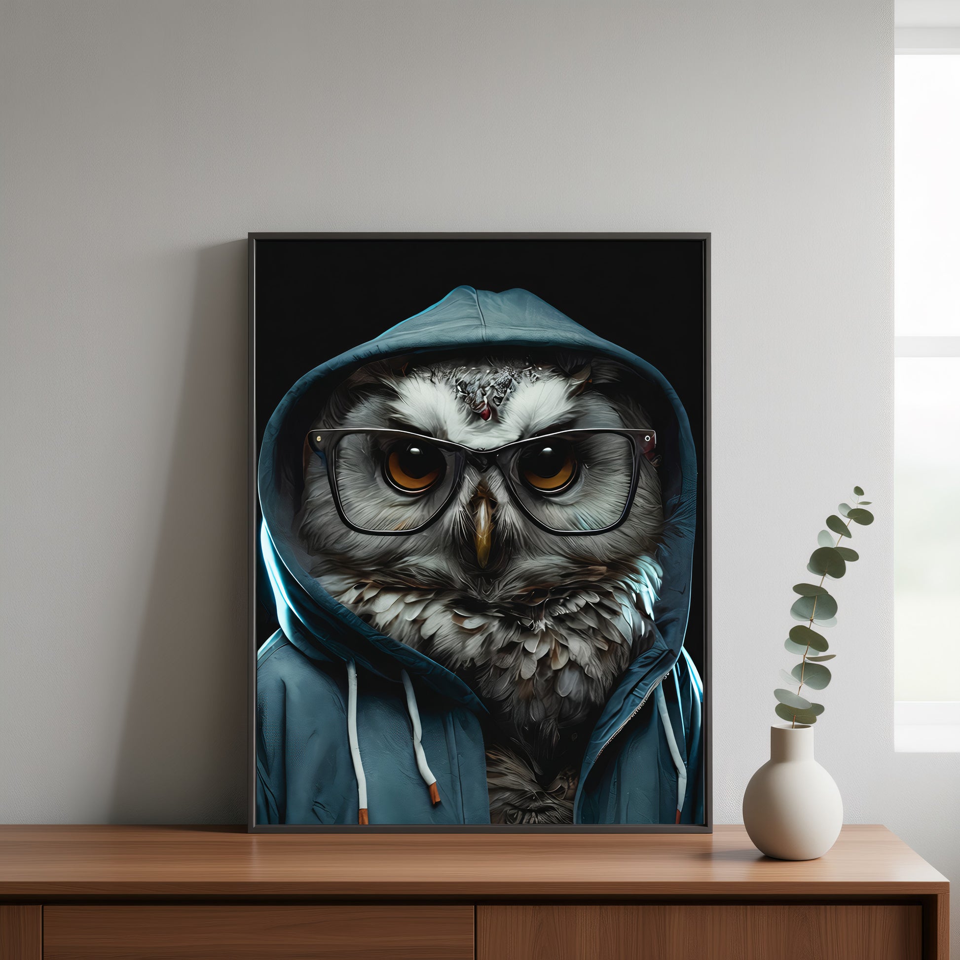 Cool Owl Framed Wall Art – 3D Bling Print