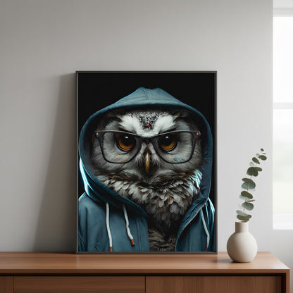 Cool Owl Framed Wall Art – 3D Bling Print