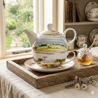 Country Life Tea For One Set 450ml | New Bone China Teapot, Cup & Saucer Gift Set