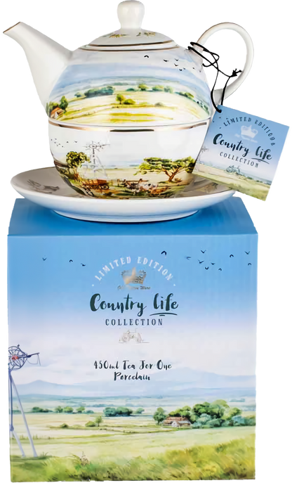Country Life Tea For One Set 450ml | New Bone China Teapot, Cup & Saucer Gift Set
