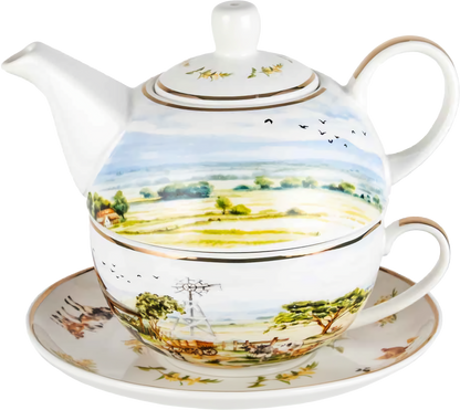 Country Life Tea For One Set 450ml | New Bone China Teapot, Cup & Saucer Gift Set