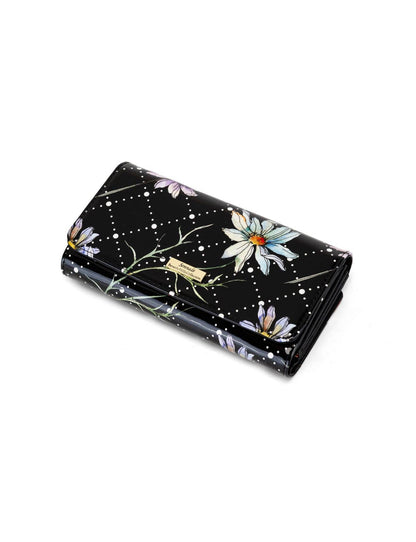 DAISY LARGE PATENT LEATHER WALLET WITH RFID - DAISY PRINT