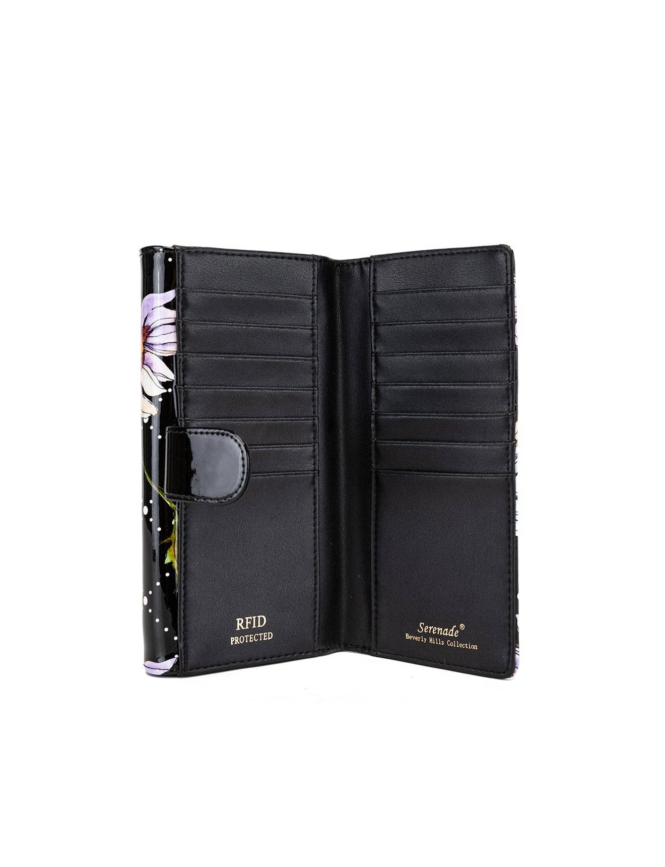 DAISY LARGE PATENT LEATHER WALLET WITH RFID - DAISY PRINT