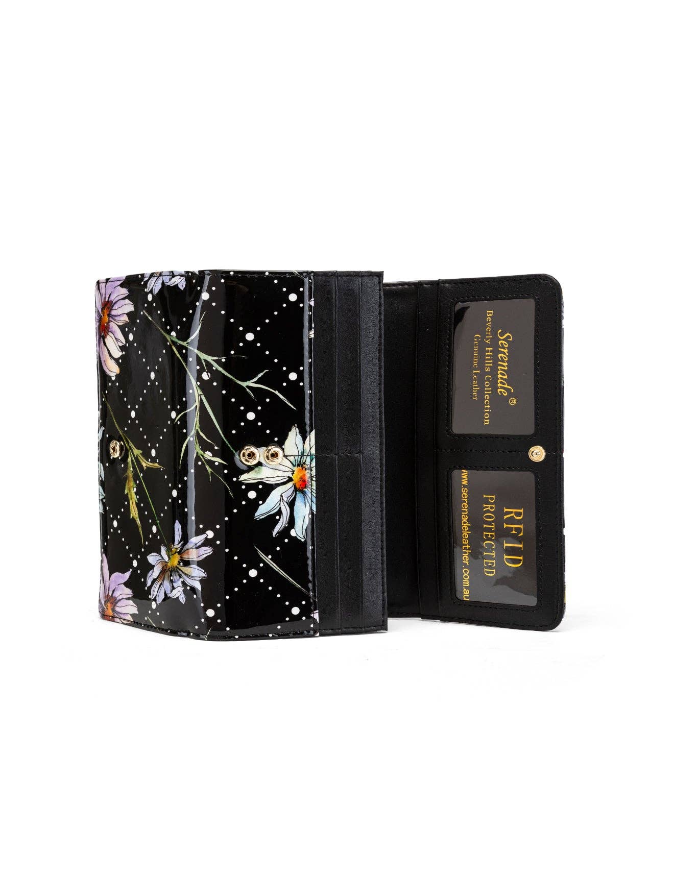 DAISY LARGE PATENT LEATHER WALLET WITH RFID - DAISY PRINT