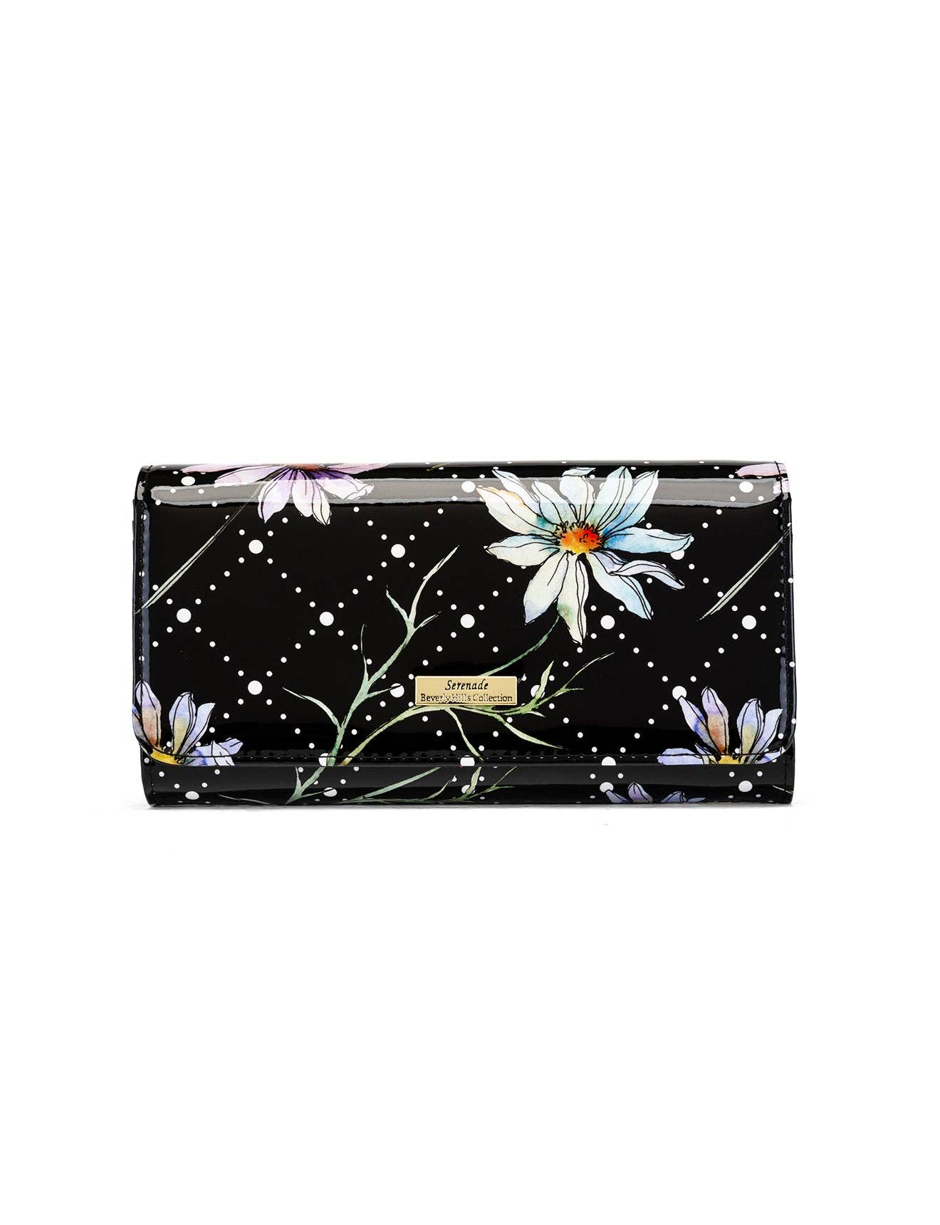 DAISY LARGE PATENT LEATHER WALLET WITH RFID - DAISY PRINT