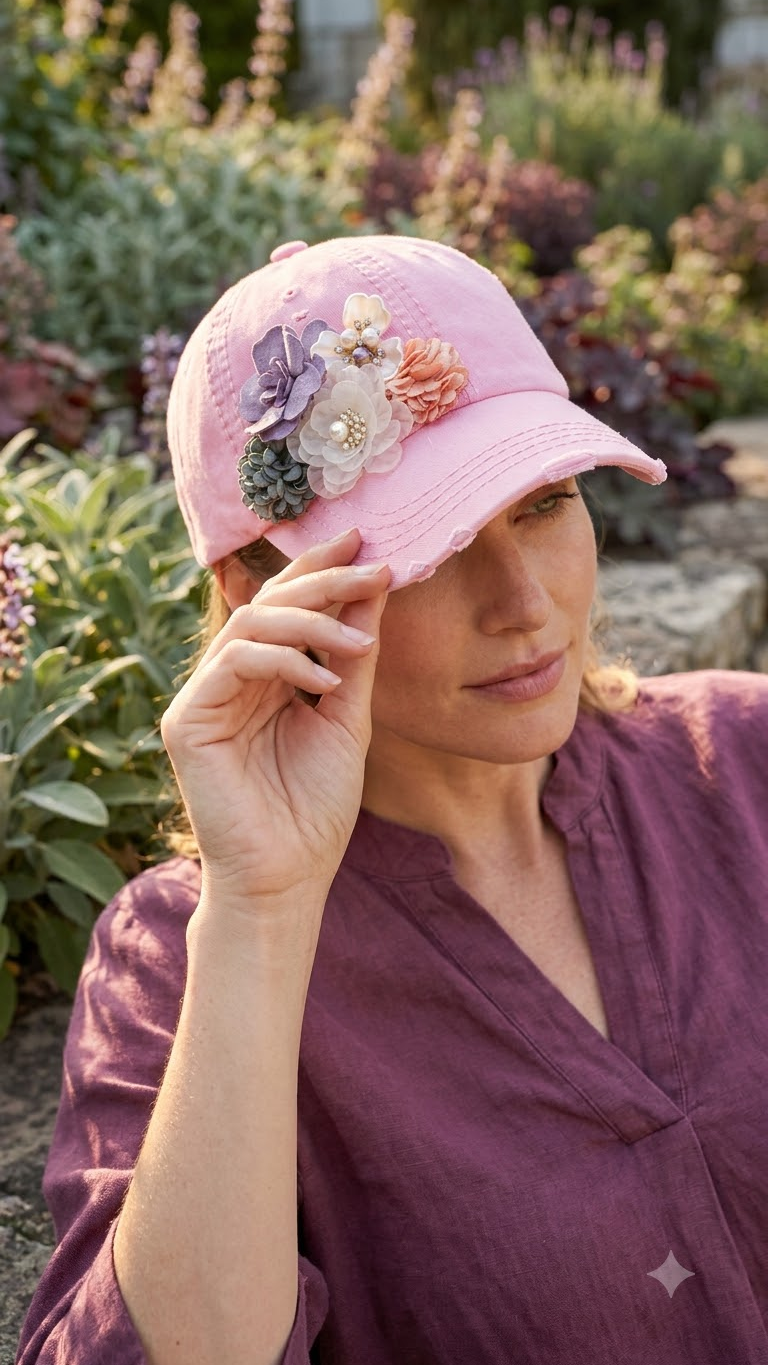 Floral Bouquet Bejeweled Cap | Adjustable Women's Baseball Hat