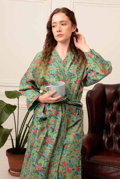 Floral Cotton Robe – Green Garden Print
